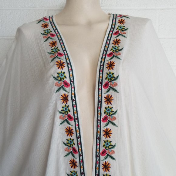BluHeaven by Umgee M/L white embroidered gauze kimono jacket cover-up cruise - Picture 4 of 5